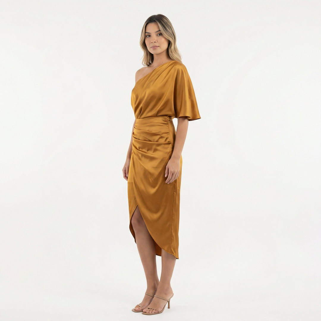 Vestido Midi Asimétrico Satinado