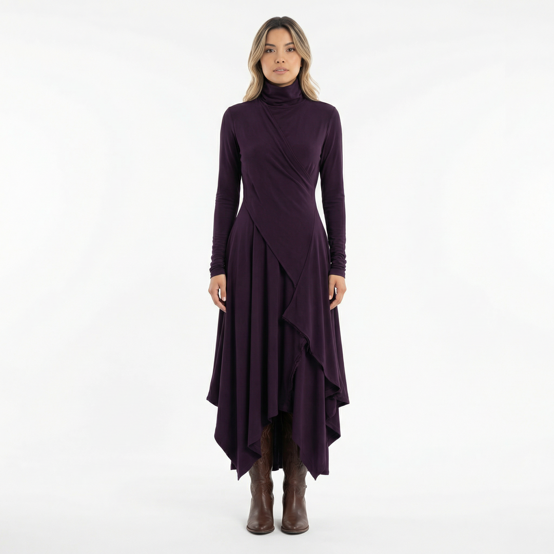 Vestido Largo Asimétrico Cuello Alto