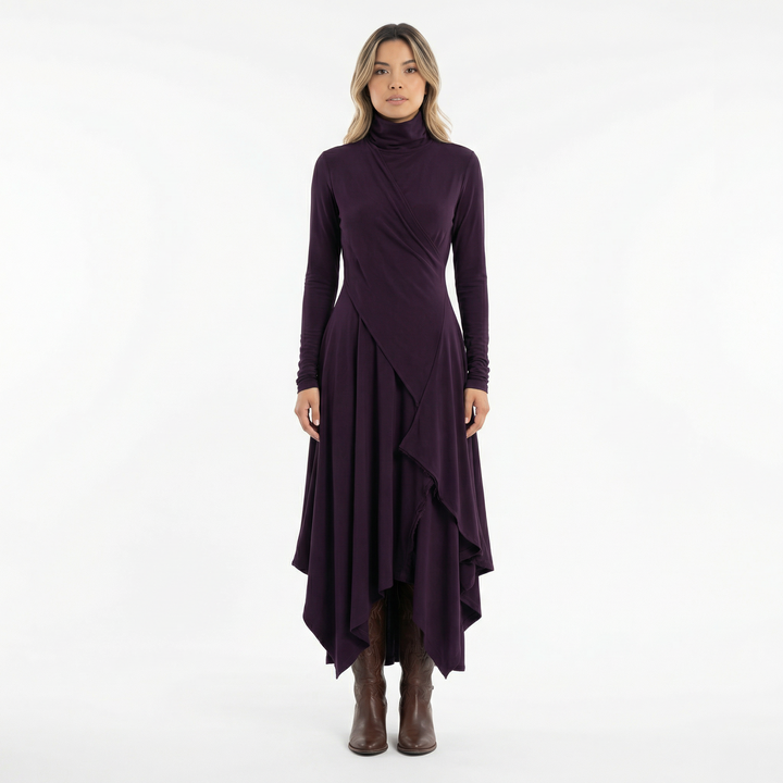 Vestido Largo Asimétrico Cuello Alto