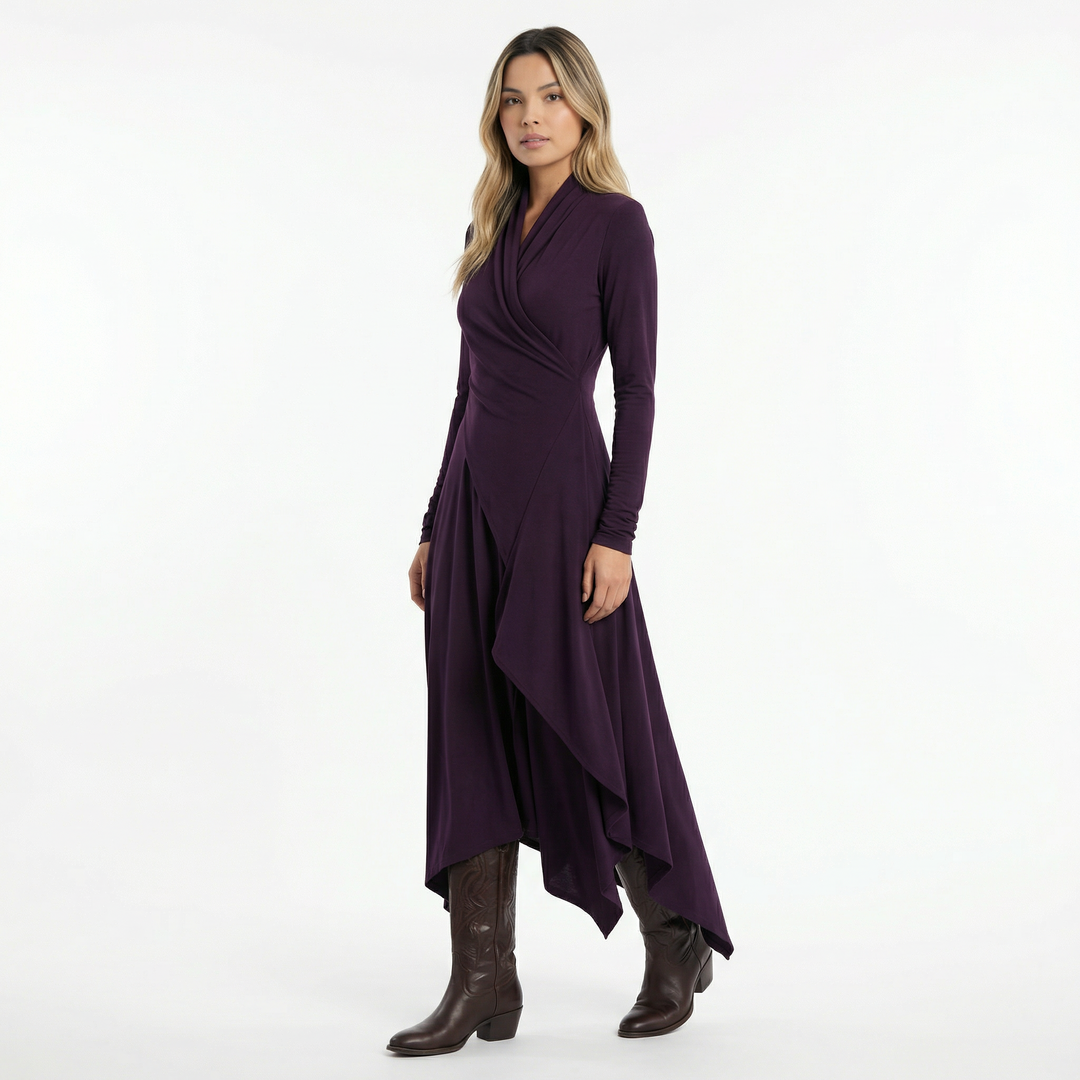 Vestido Largo Asimétrico Cuello Alto