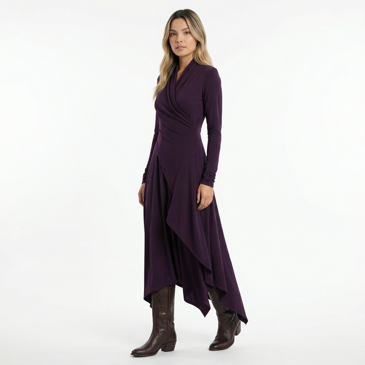 Vestido Largo Asimétrico Cuello Alto
