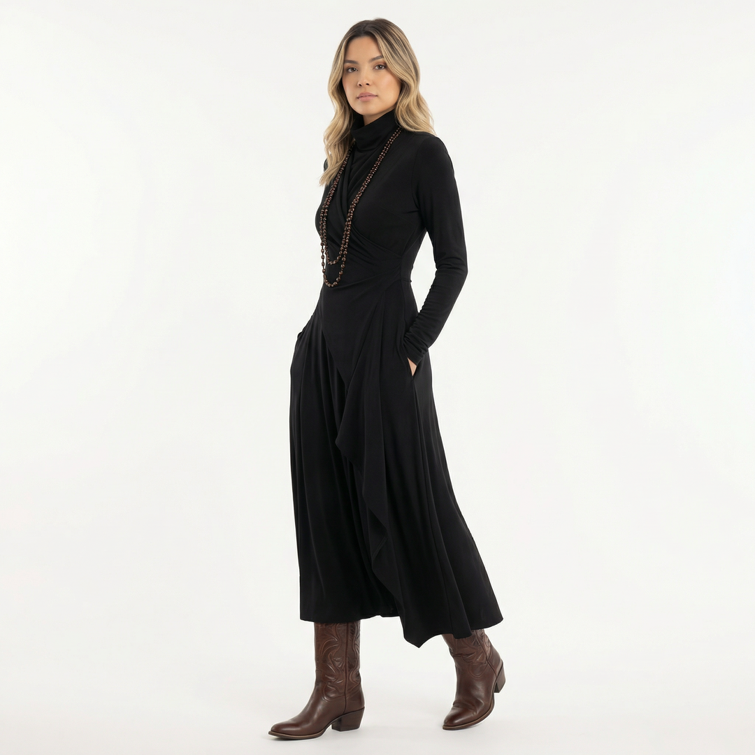 Vestido Largo Asimétrico Cuello Alto