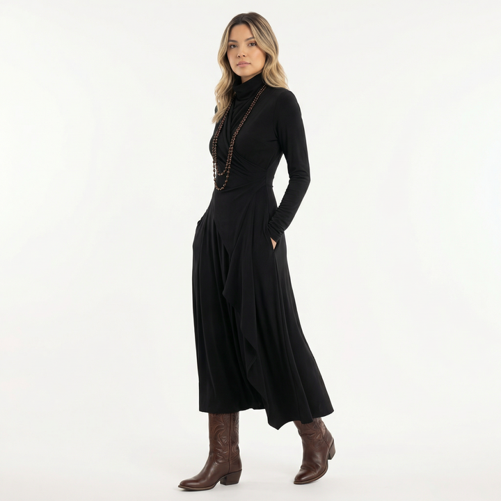 Vestido Largo Asimétrico Cuello Alto