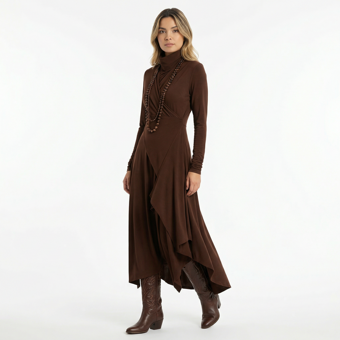 Vestido Largo Asimétrico Cuello Alto
