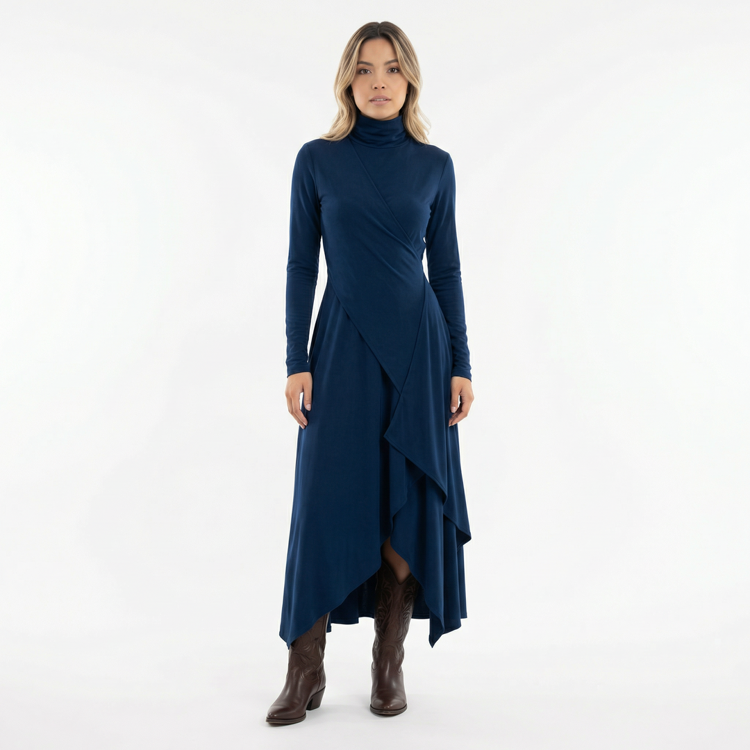 Vestido Largo Asimétrico Cuello Alto