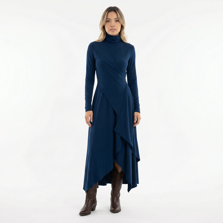 Vestido Largo Asimétrico Cuello Alto