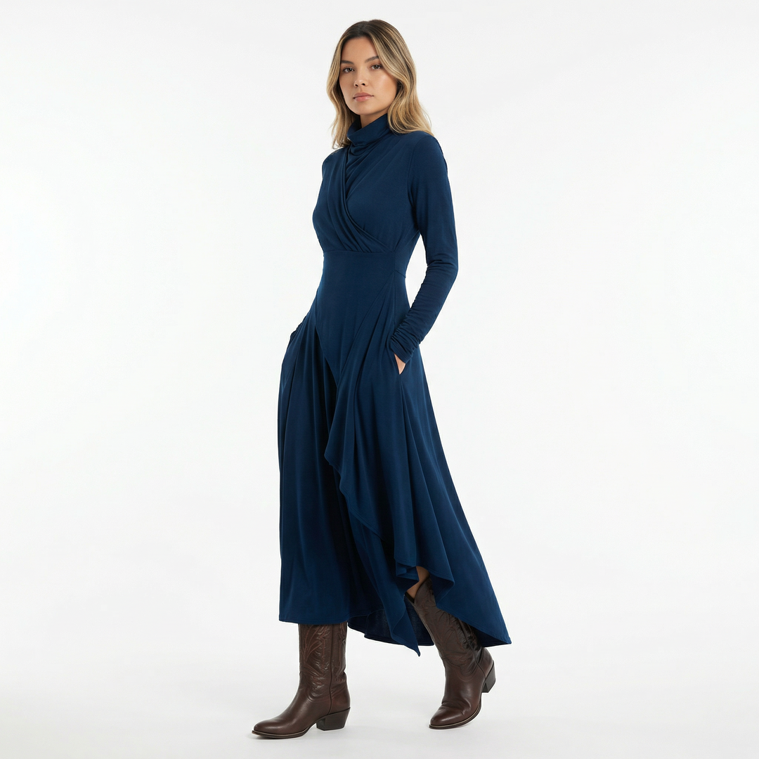 Vestido Largo Asimétrico Cuello Alto