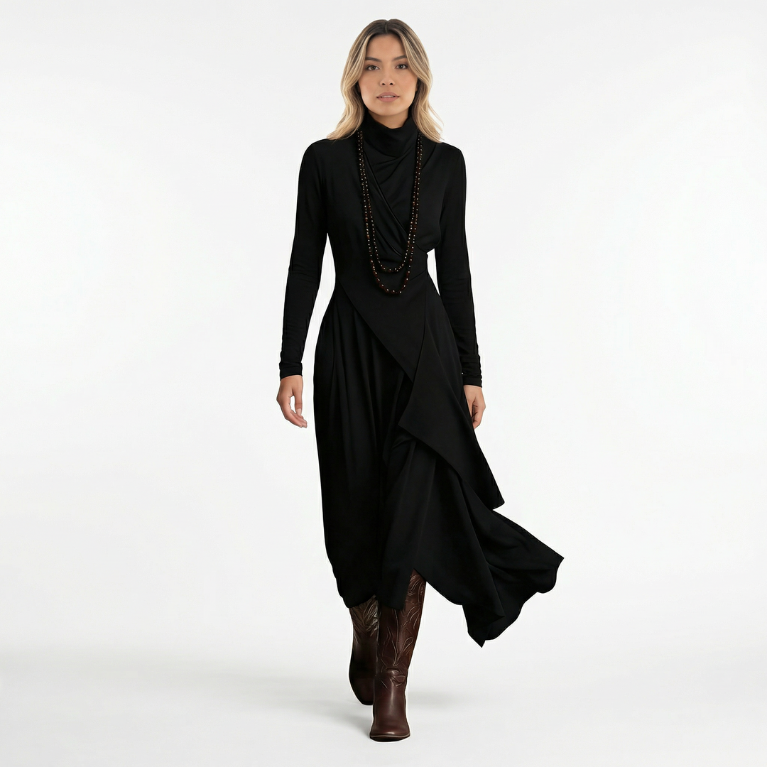 Vestido Largo Asimétrico Cuello Alto