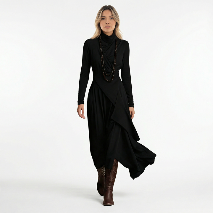 Vestido Largo Asimétrico Cuello Alto
