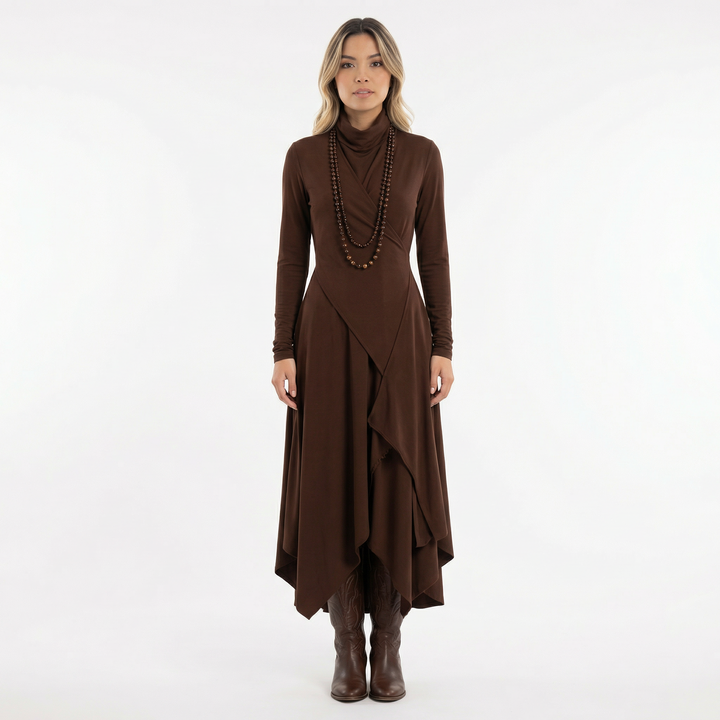 Vestido Largo Asimétrico Cuello Alto