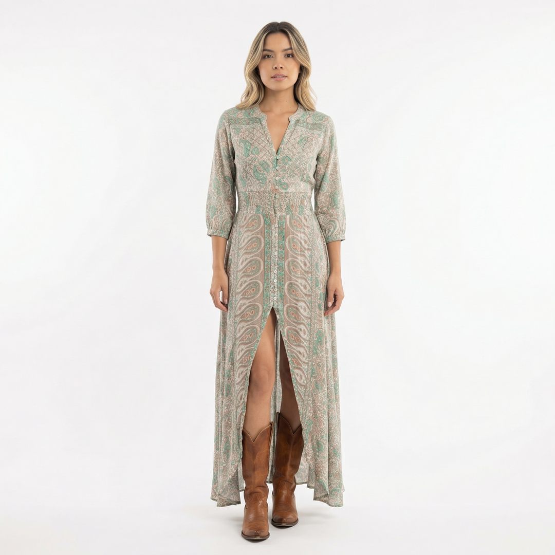 Vestido Boho Largo Escote Pico