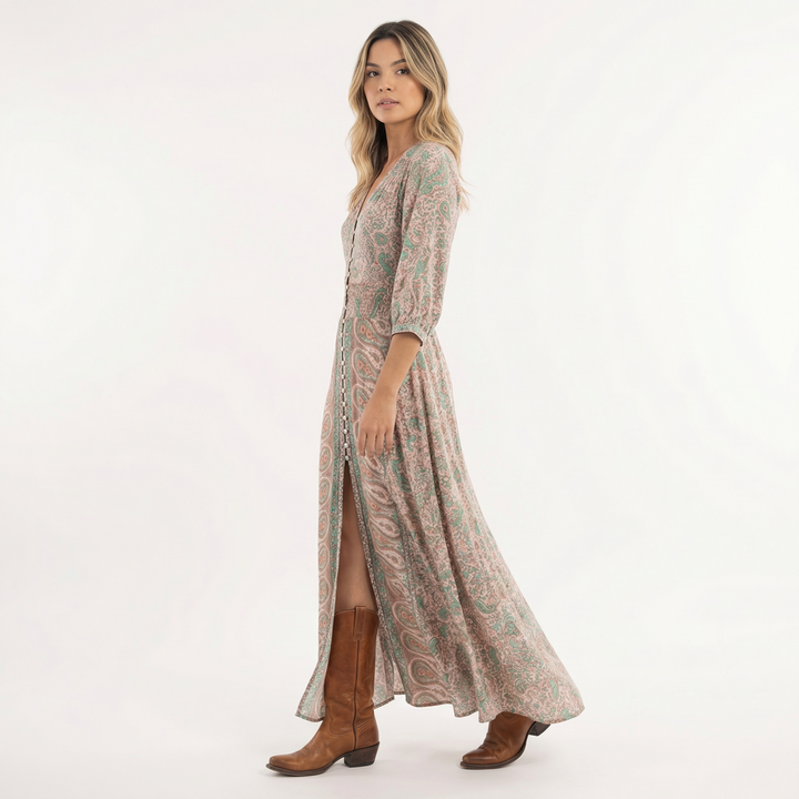 Vestido Boho Largo Escote Pico