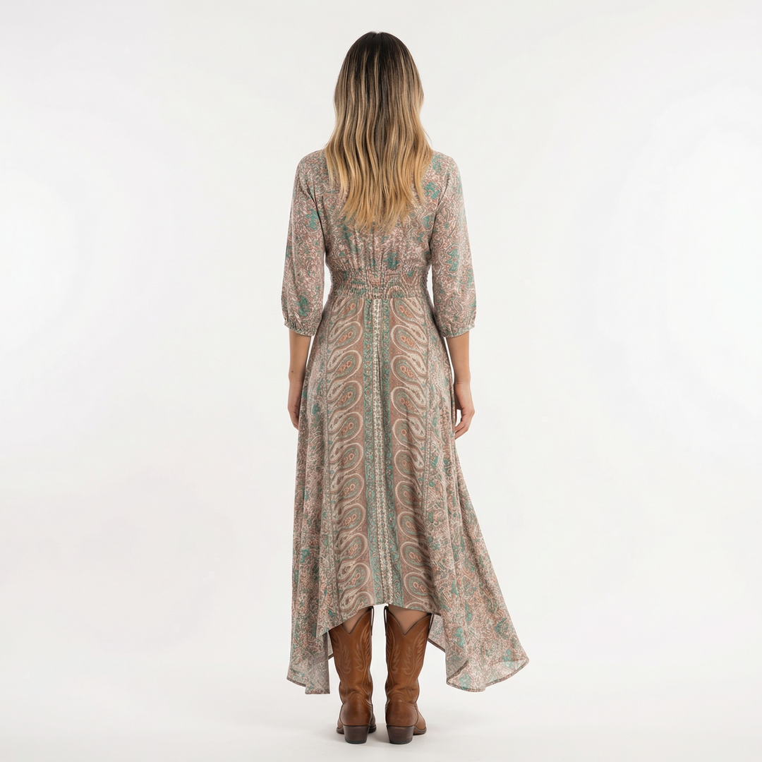 Vestido Boho Largo Escote Pico