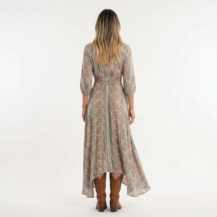 Vestido Boho Largo Escote Pico