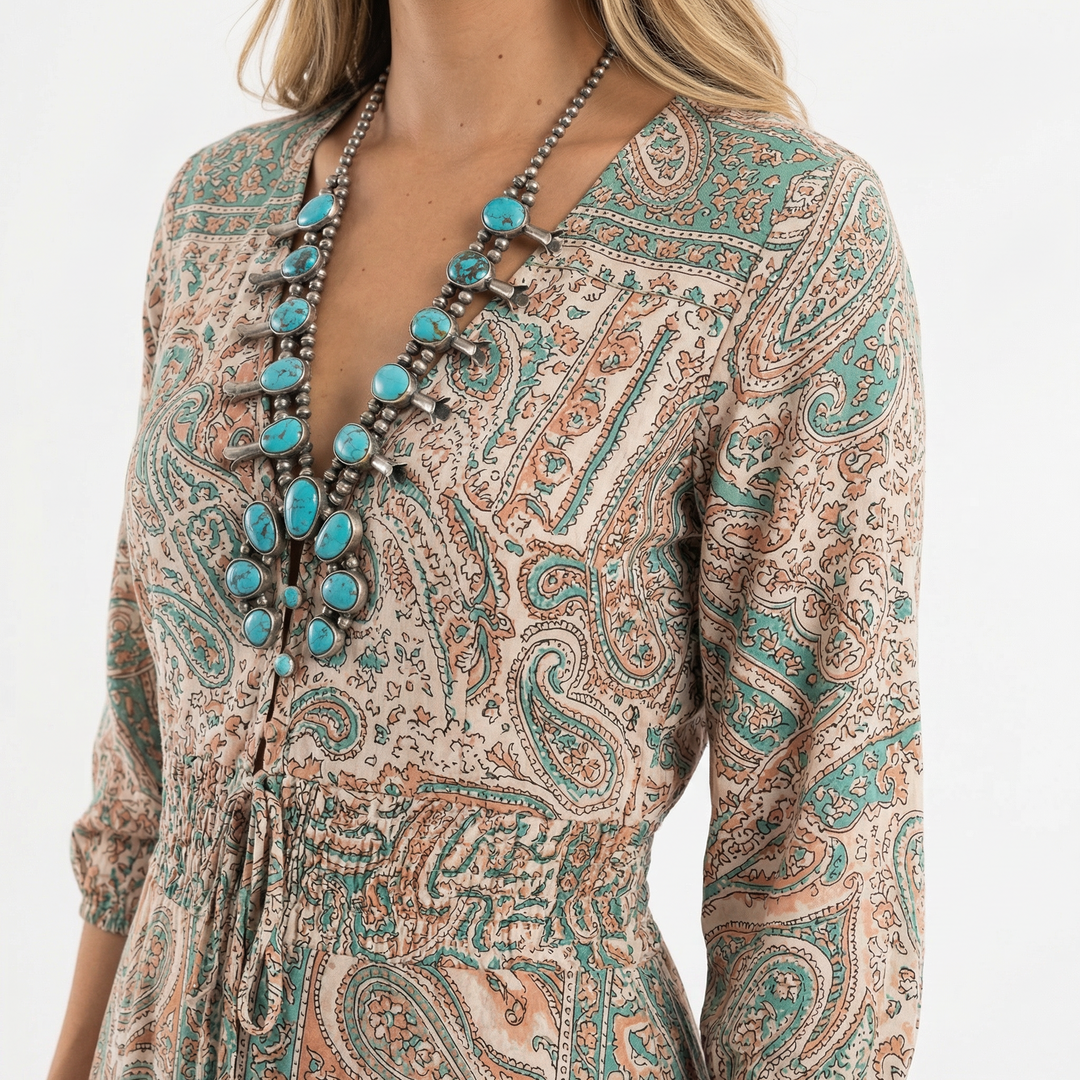 Vestido Boho Largo Escote Pico