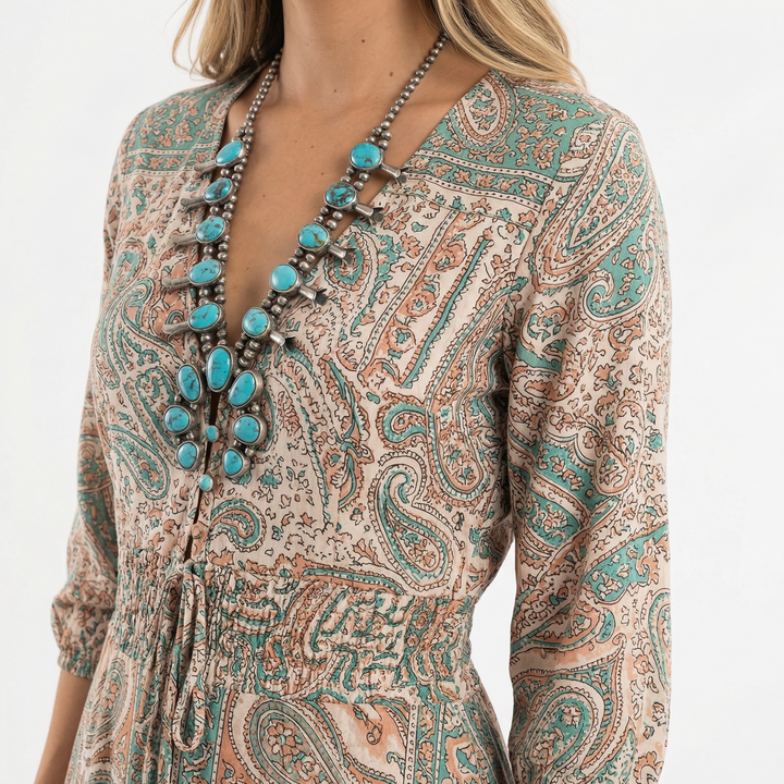 Vestido Boho Largo Escote Pico