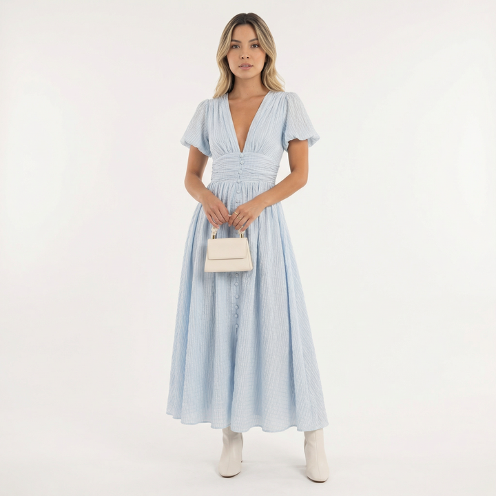 Vestido Midi Azul Claro Verano