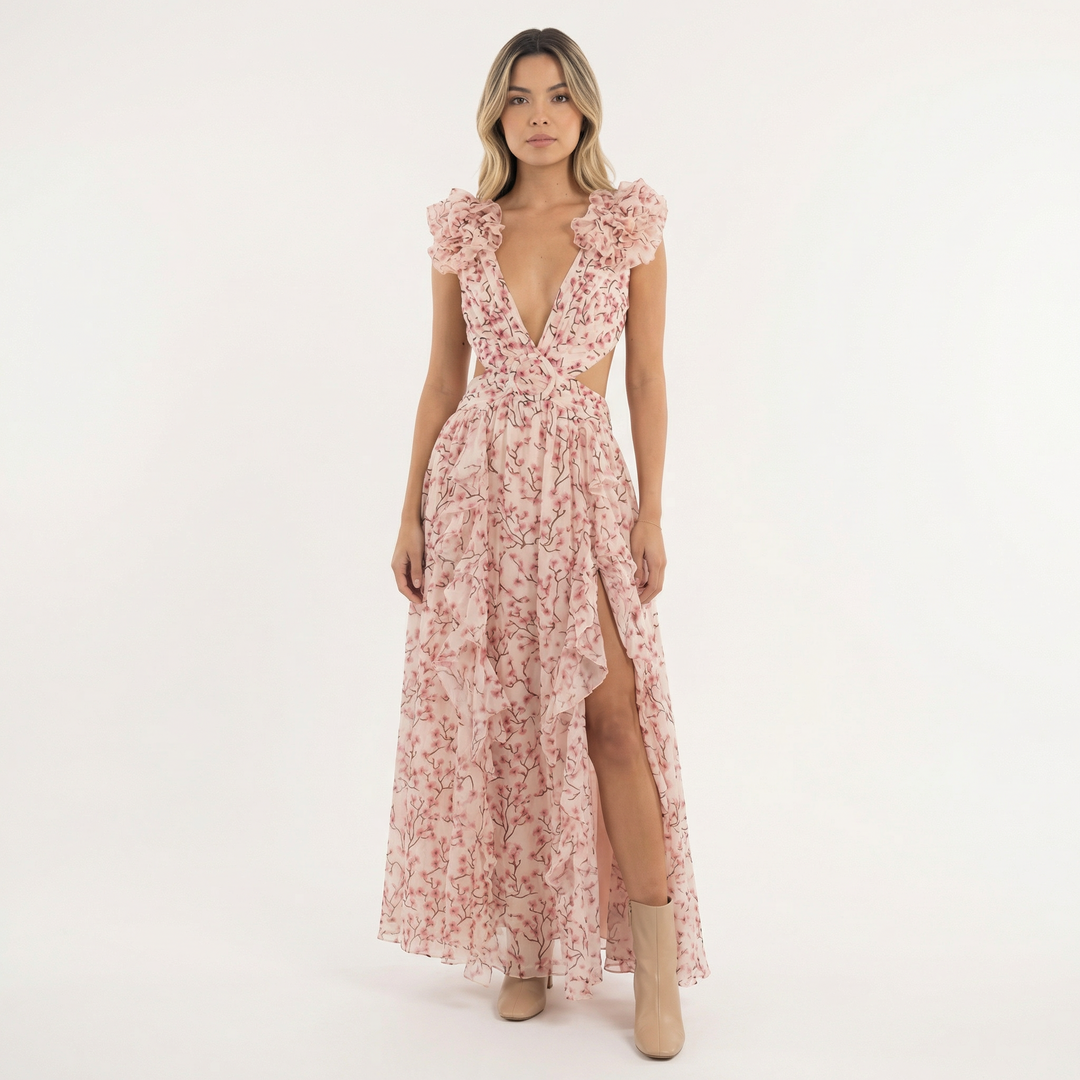 Vestido Largo Floral Asimétrico Verano