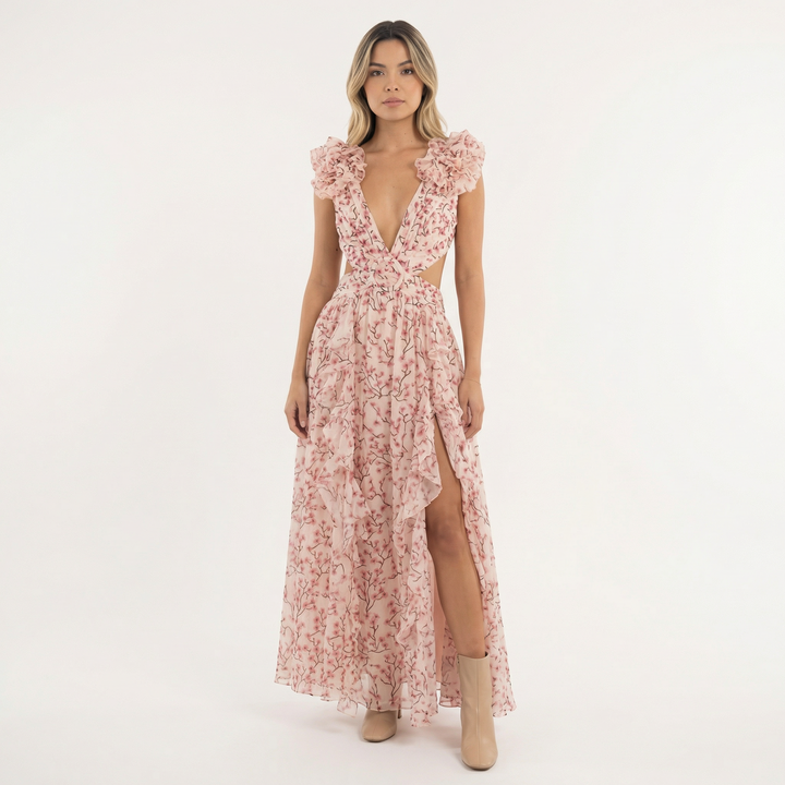 Vestido Largo Floral Asimétrico Verano