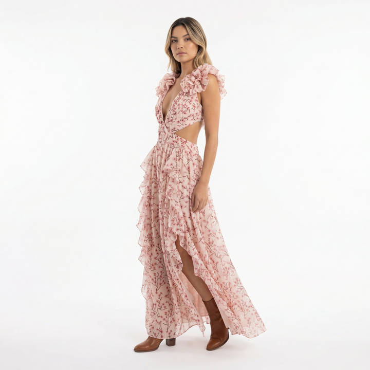 Vestido Largo Floral Asimétrico Verano