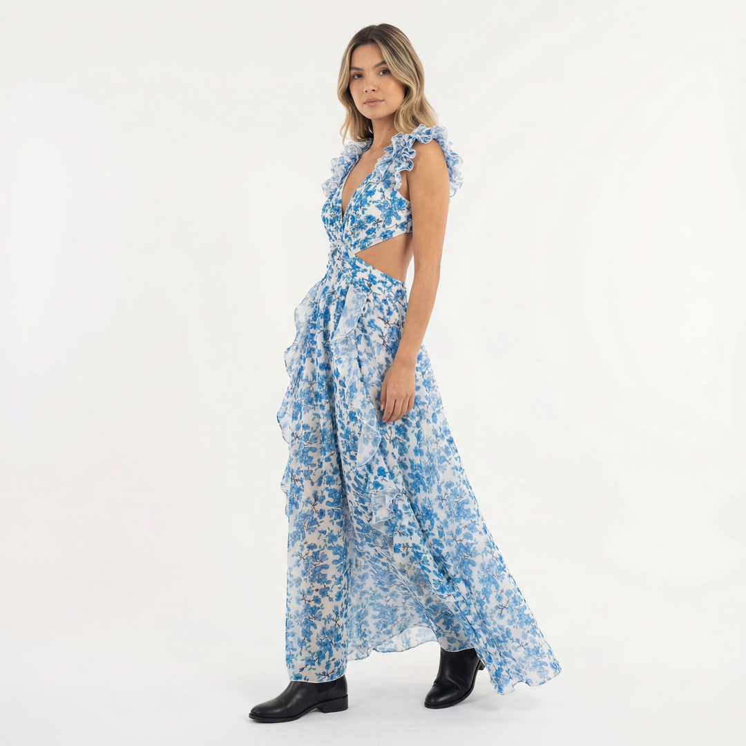 Vestido Largo Floral Asimétrico Verano