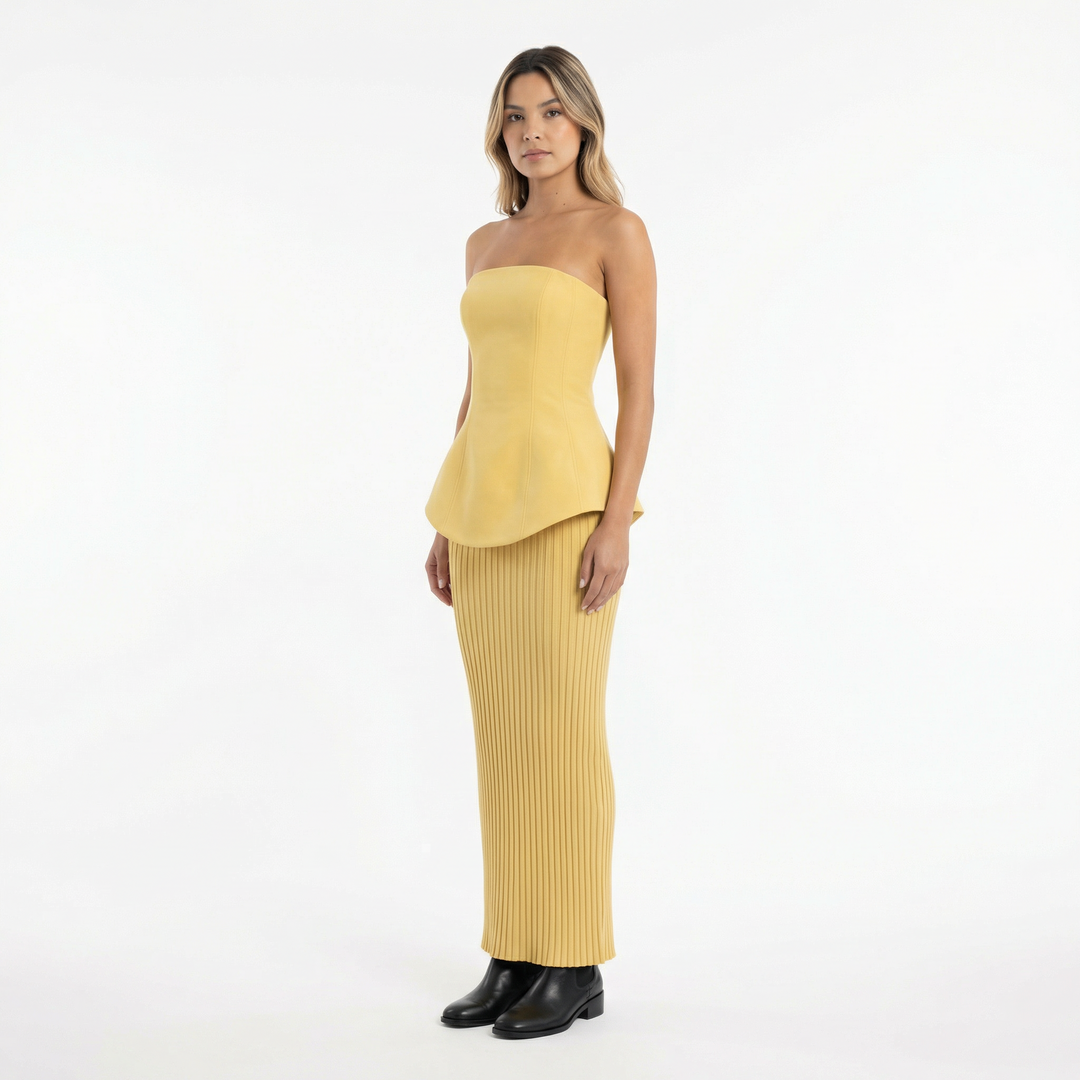 Vestido Largo Palabra de Honor Texturizado