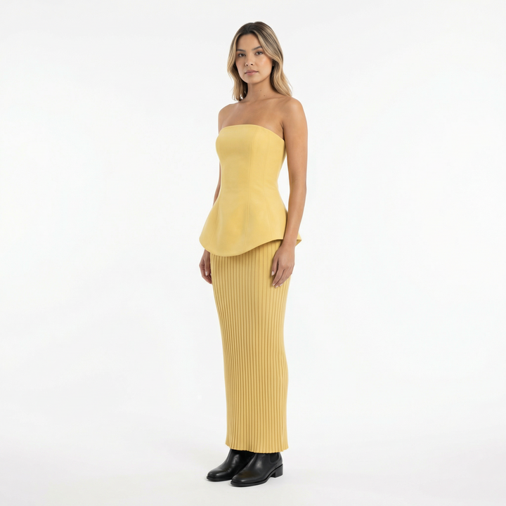 Vestido Largo Palabra de Honor Texturizado