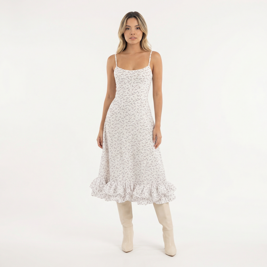 Vestido Midi de Fiesta con Volantes