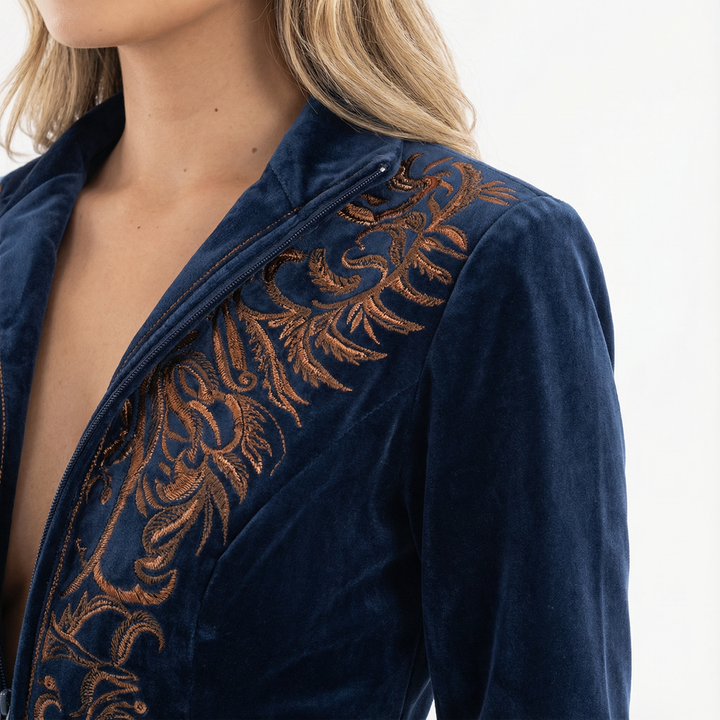 Vestido Largo Bordado Media Cremallera