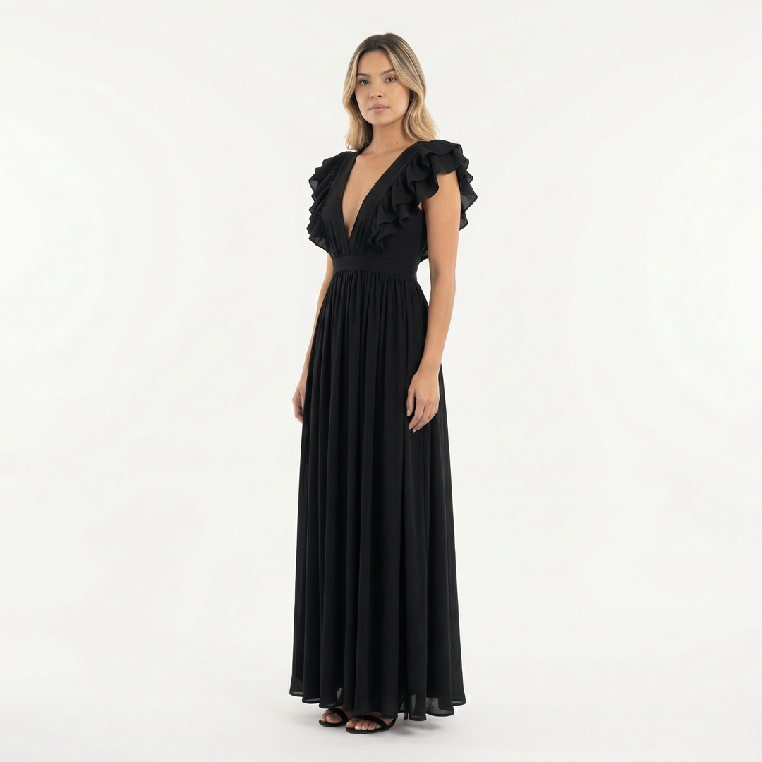 Vestido largo con volantes elegante