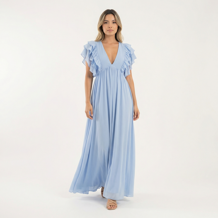 Vestido largo con volantes elegante
