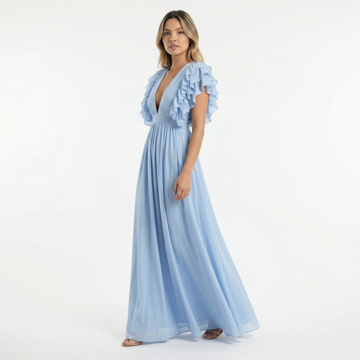 Vestido largo con volantes elegante