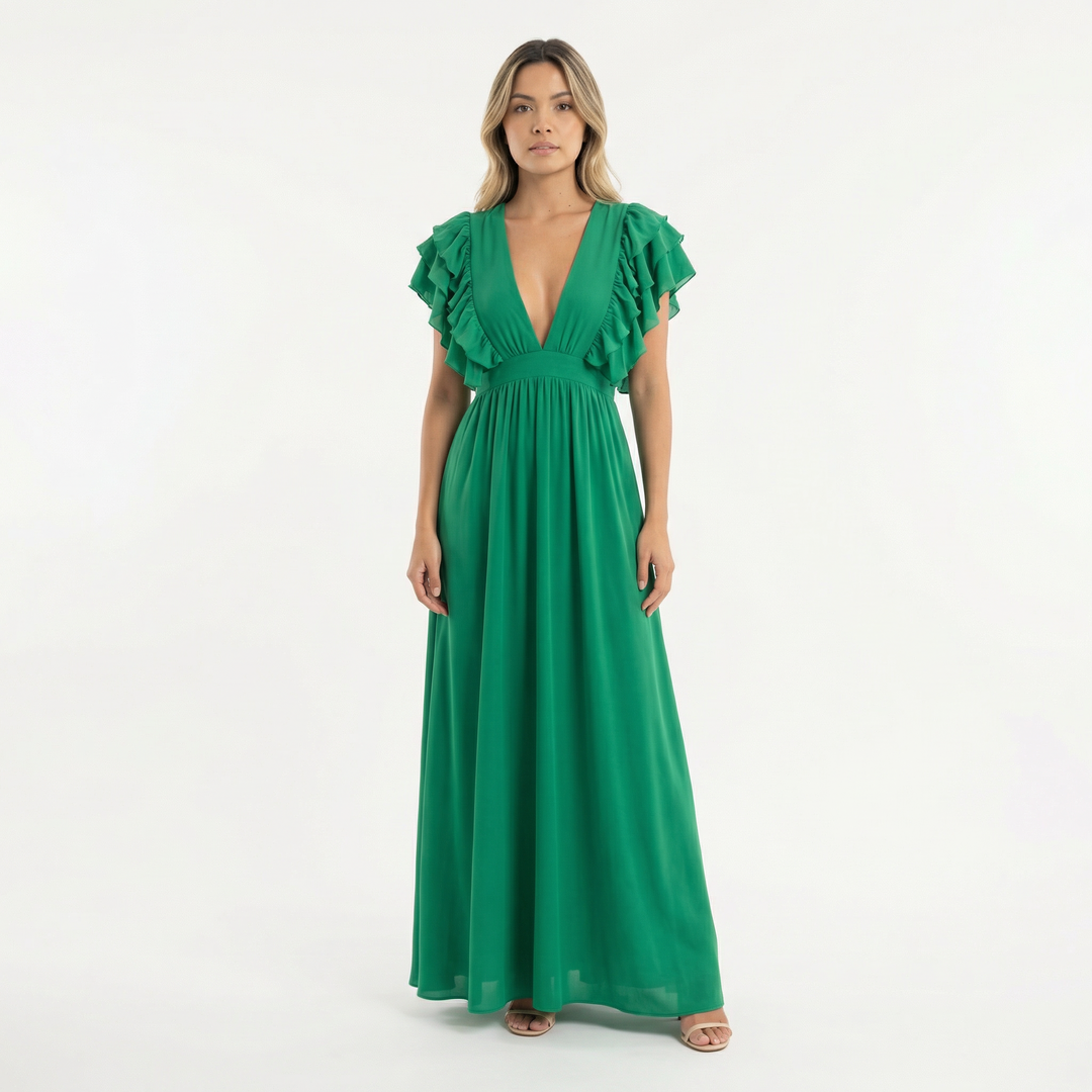 Vestido largo con volantes elegante