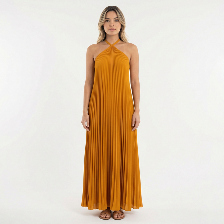 Vestido Largo Halter Plisado