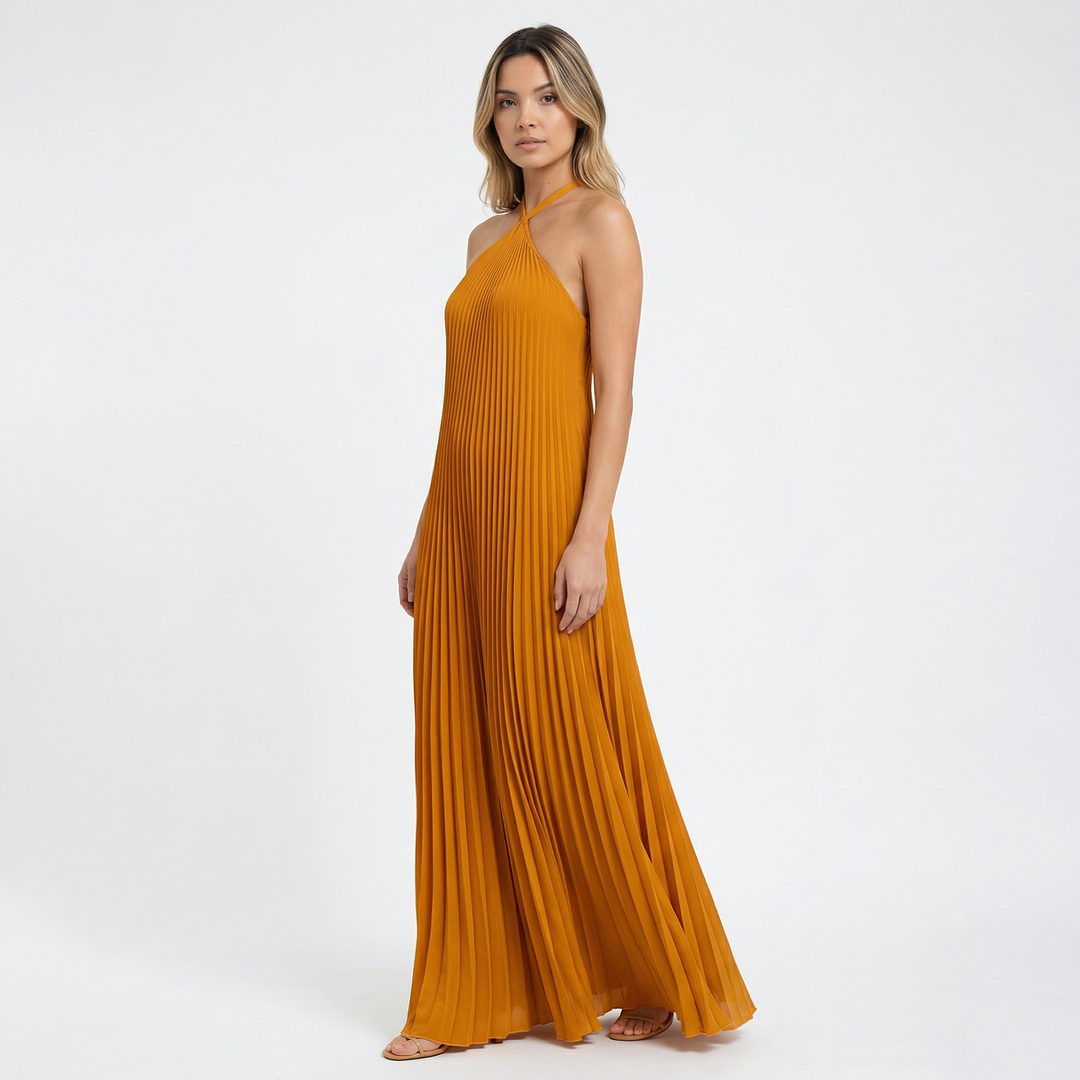 Vestido Largo Halter Plisado
