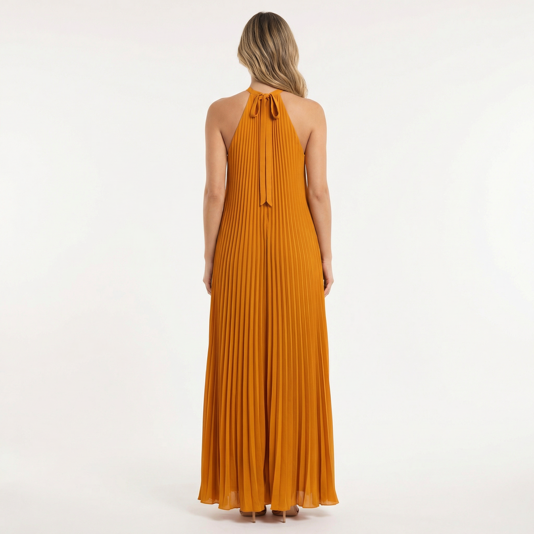 Vestido Largo Halter Plisado