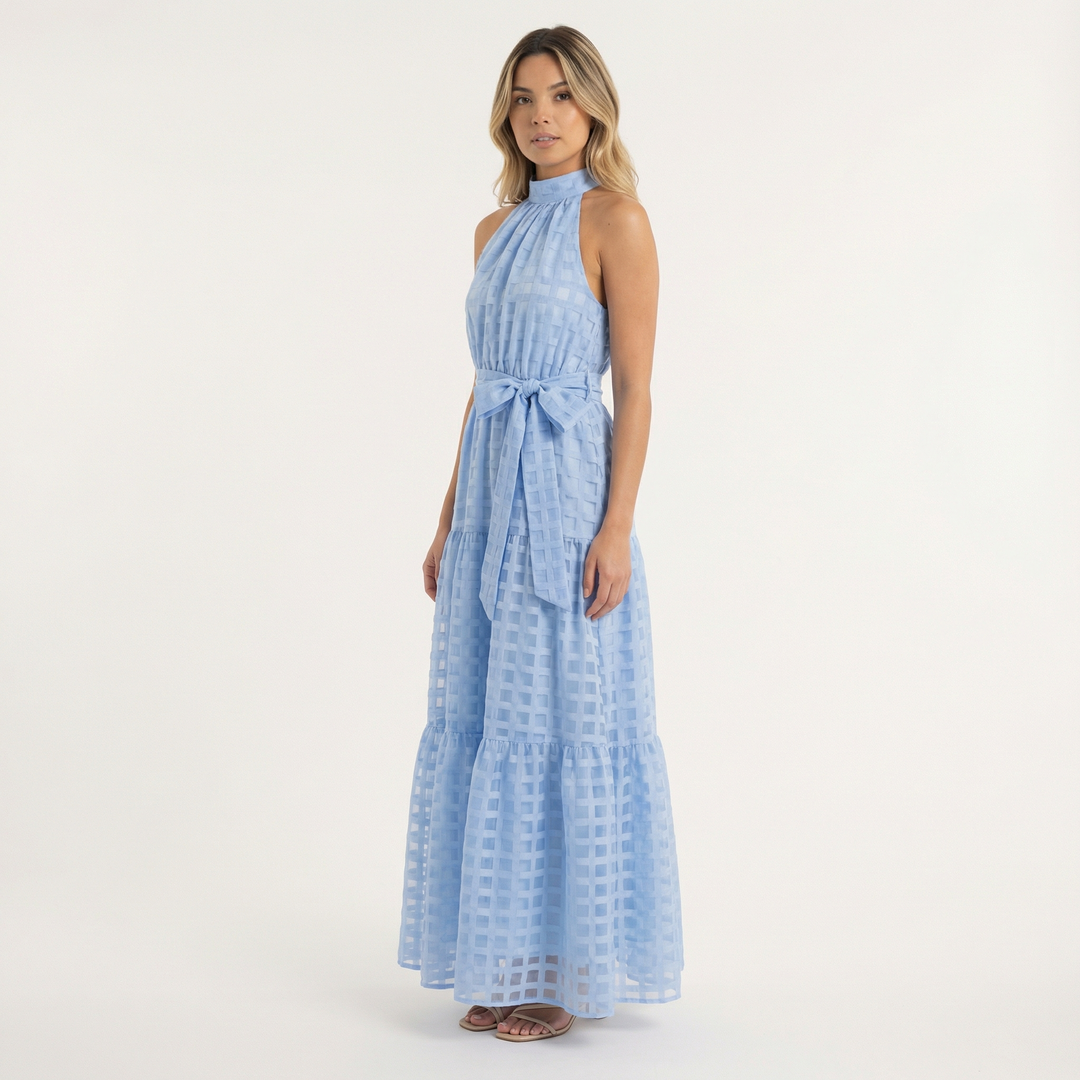 Vestido Largo Halter Azul Elegante