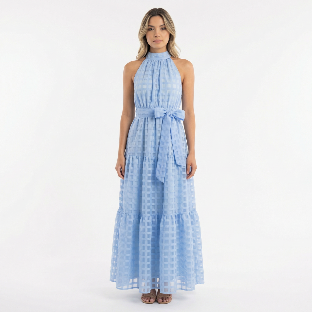 Vestido Largo Halter Azul Elegante