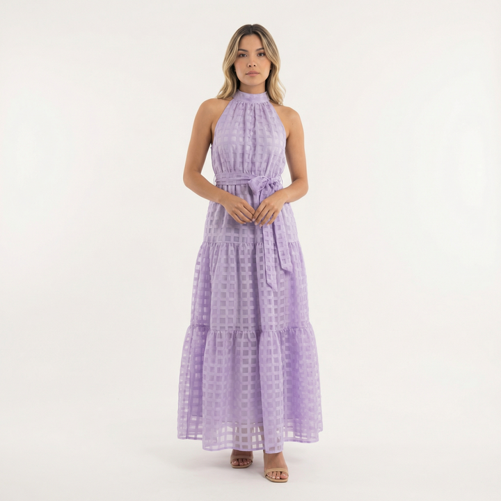 Vestido Largo Halter Azul Elegante