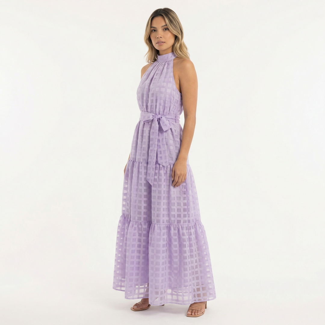 Vestido Largo Halter Azul Elegante