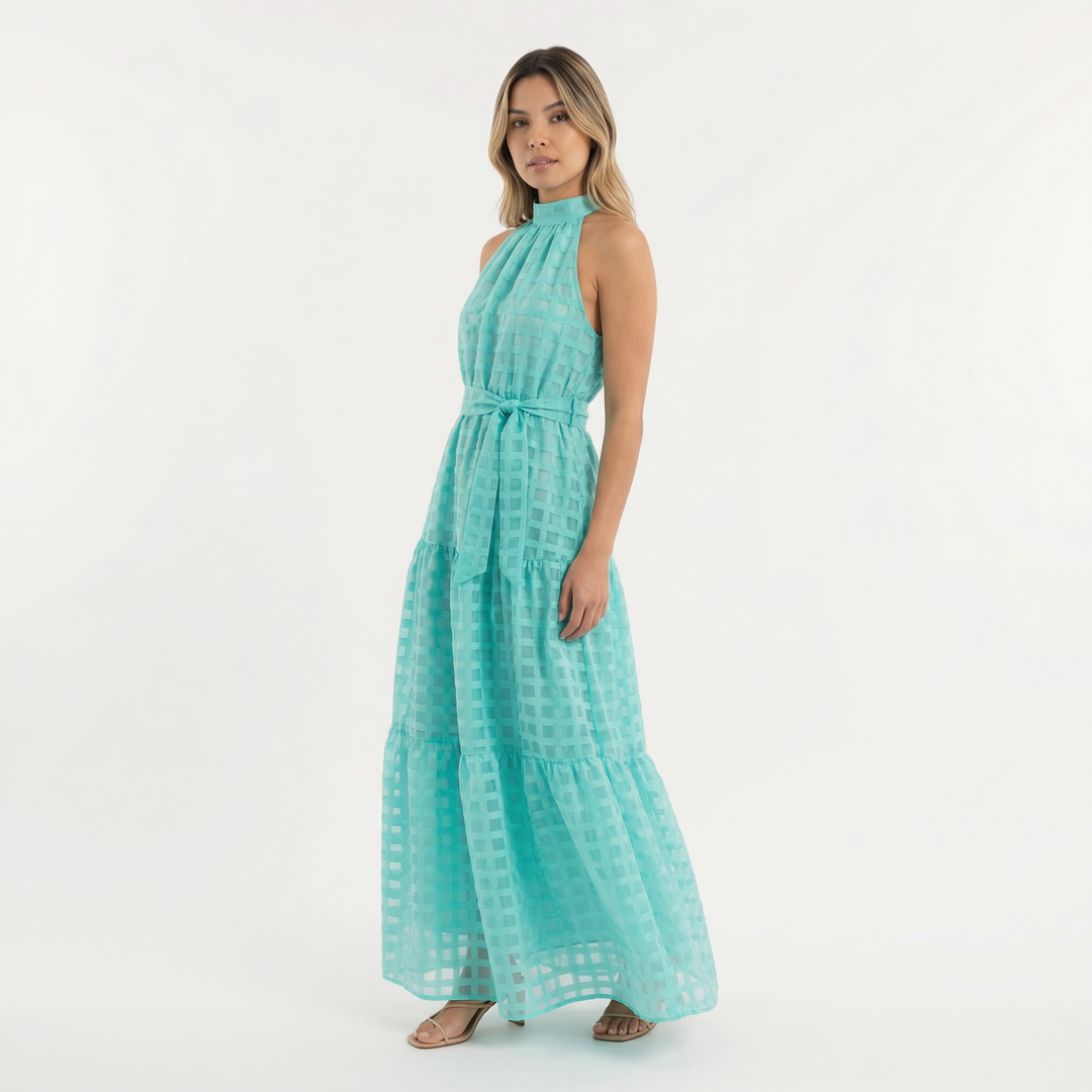 Vestido Largo Halter Azul Elegante