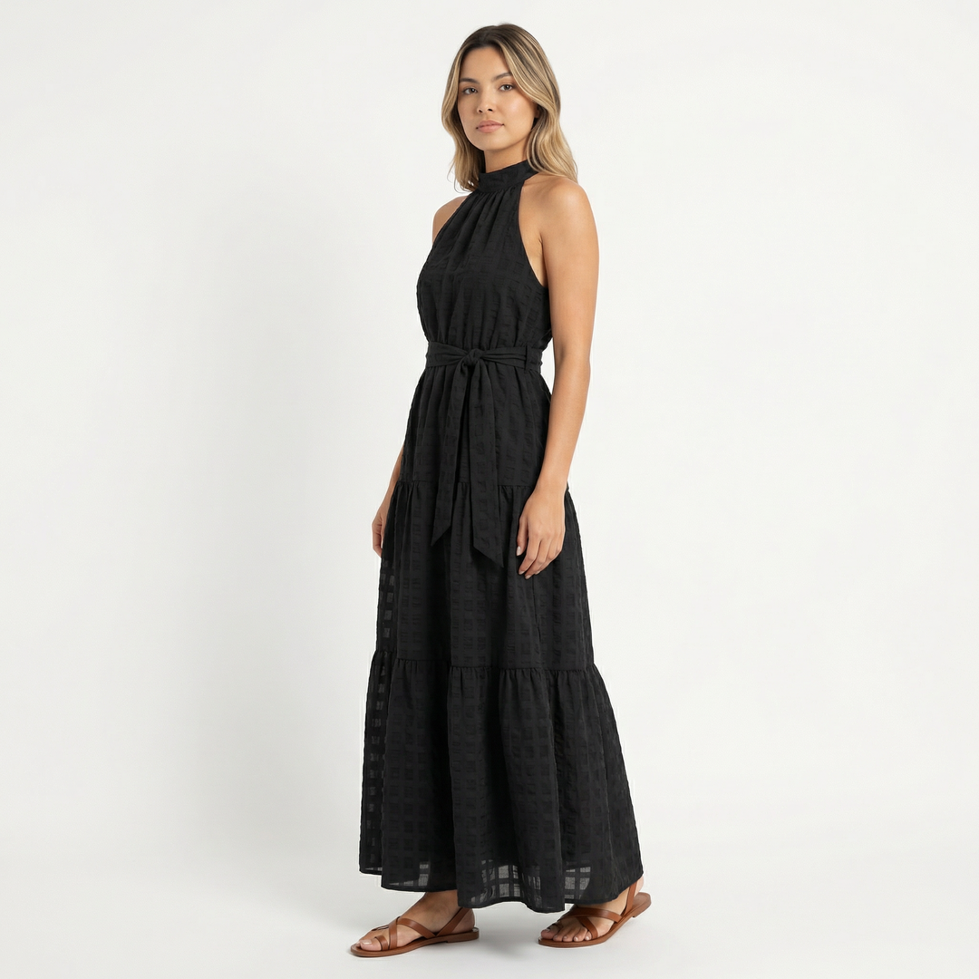 Vestido Largo Halter Azul Elegante