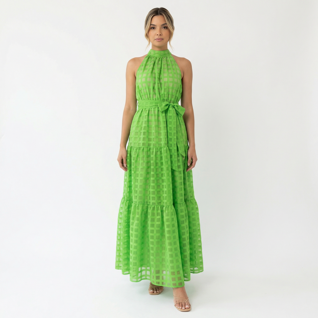 Vestido Largo Halter Azul Elegante