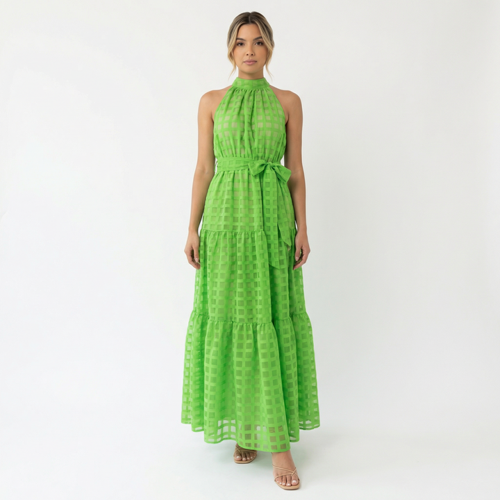 Vestido Largo Halter Azul Elegante