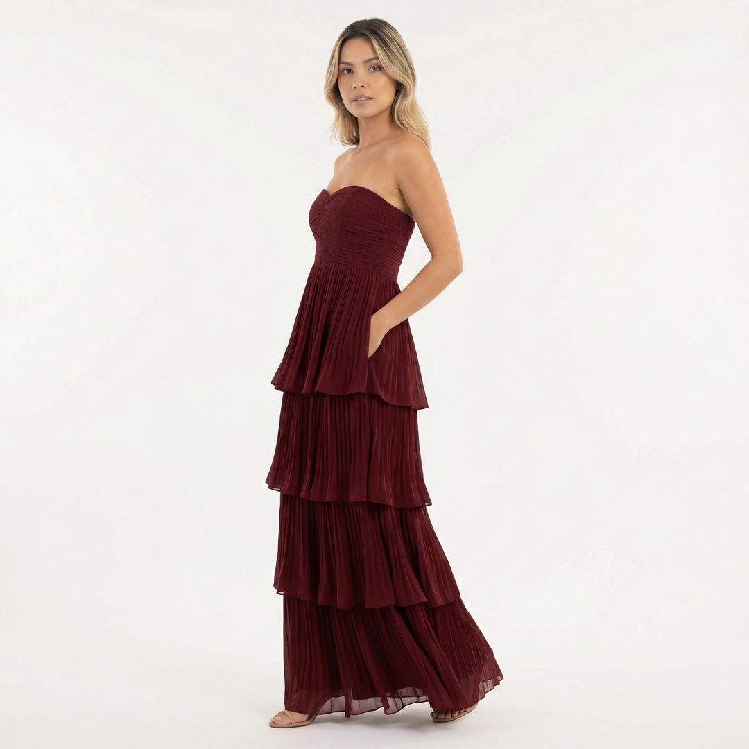 Vestido Largo Palabra de Honor Burdeos