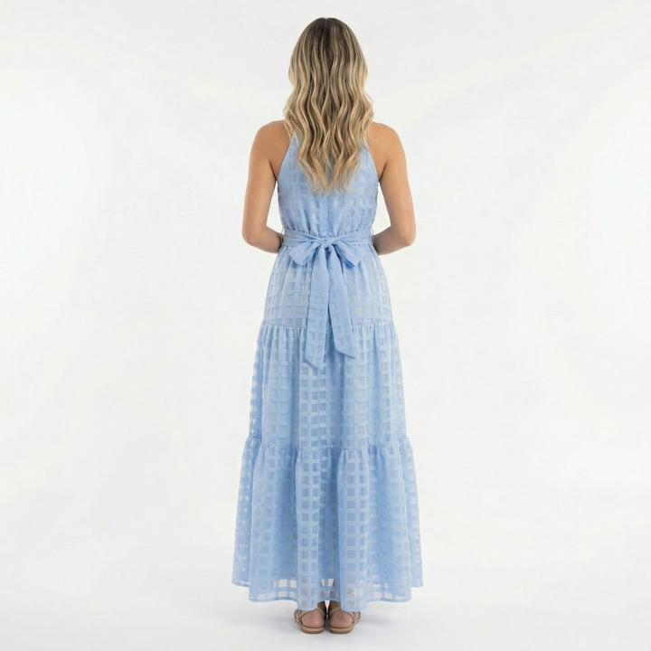 Vestido Largo Halter Azul Elegante
