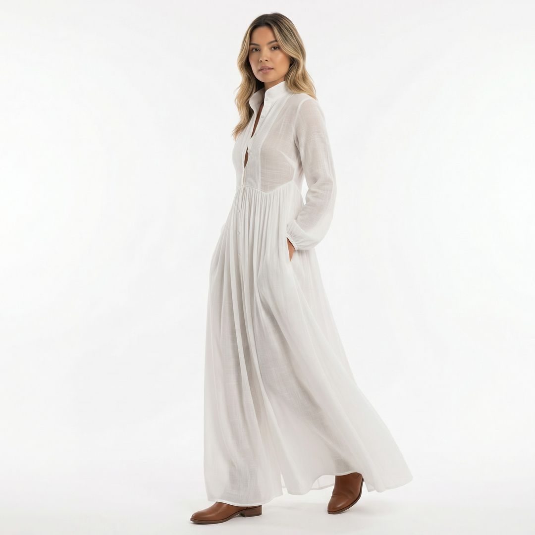 Vestido Largo Algodón Lino Minimalista