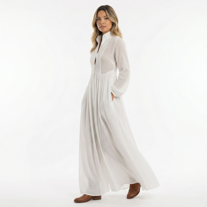 Vestido Largo Algodón Lino Minimalista