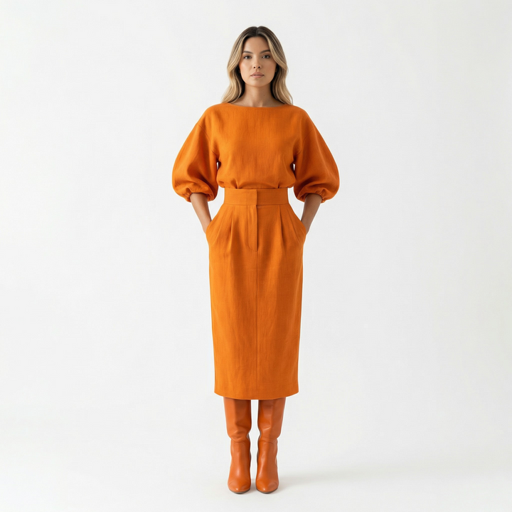 Vestido Midi Naranja Elegante