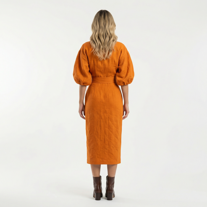 Vestido Midi Naranja Elegante